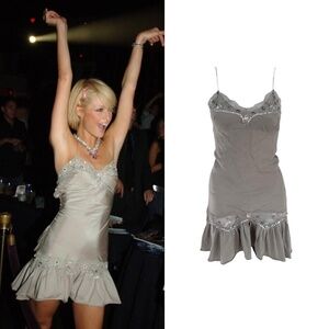 Silk Lace Gemstone Sequin Bow Corset Back Mini Dress As Seen On Paris Hilton